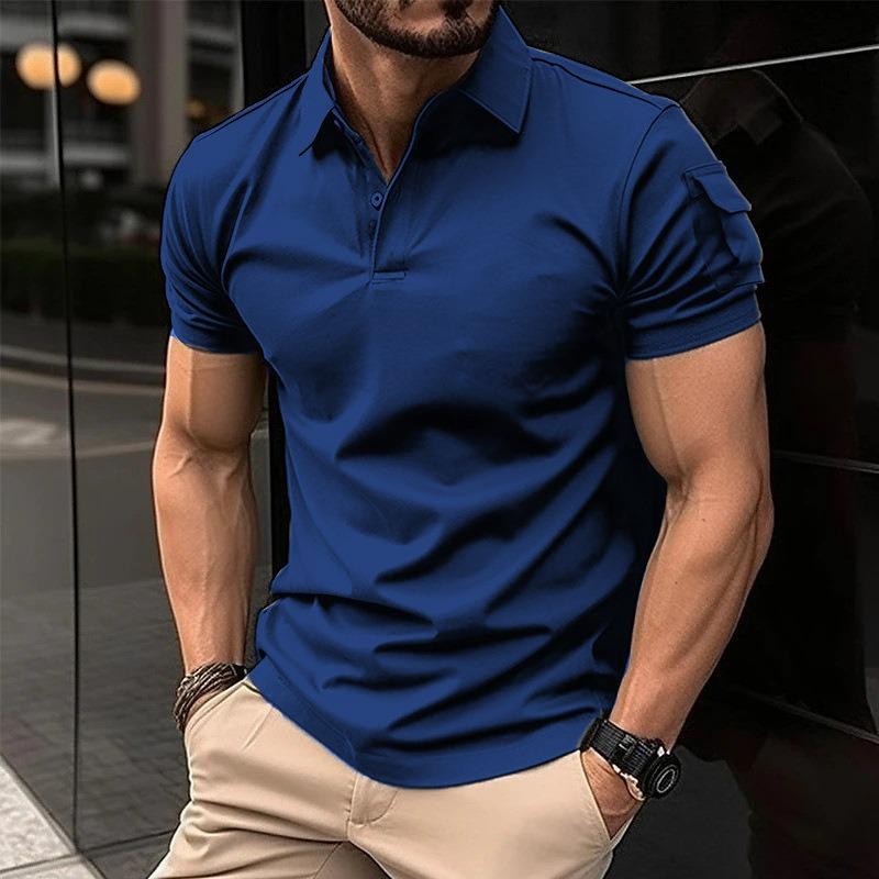 Mens Turn Down Collar Button Short Sleeve Solid Casual Sports Polo Shirt