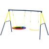 Kids Swing Set with Double Swings, Outdoor Playset with Adjustable Ropes, Metal Frame for Ages 3-8, 150kg Capacity