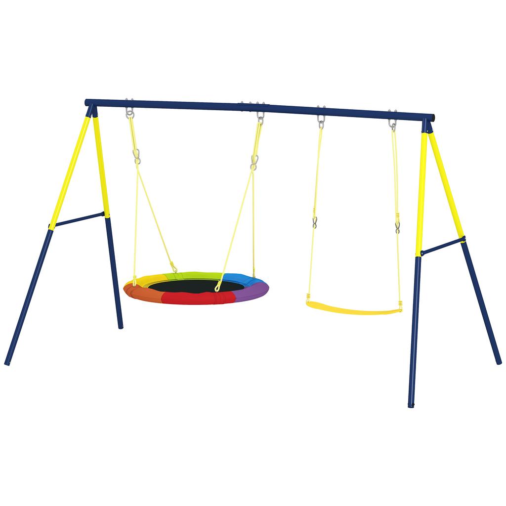 Kids Swing Set with Double Swings, Outdoor Playset with Adjustable Ropes, Metal Frame for Ages 3-8, 150kg Capacity