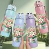 1PC Pink Rose Bouquet Art Print 750ml Color Plastic Sports Water Bottle Leakproof Flip Straw Lid Suitable for Sports Office Home Use