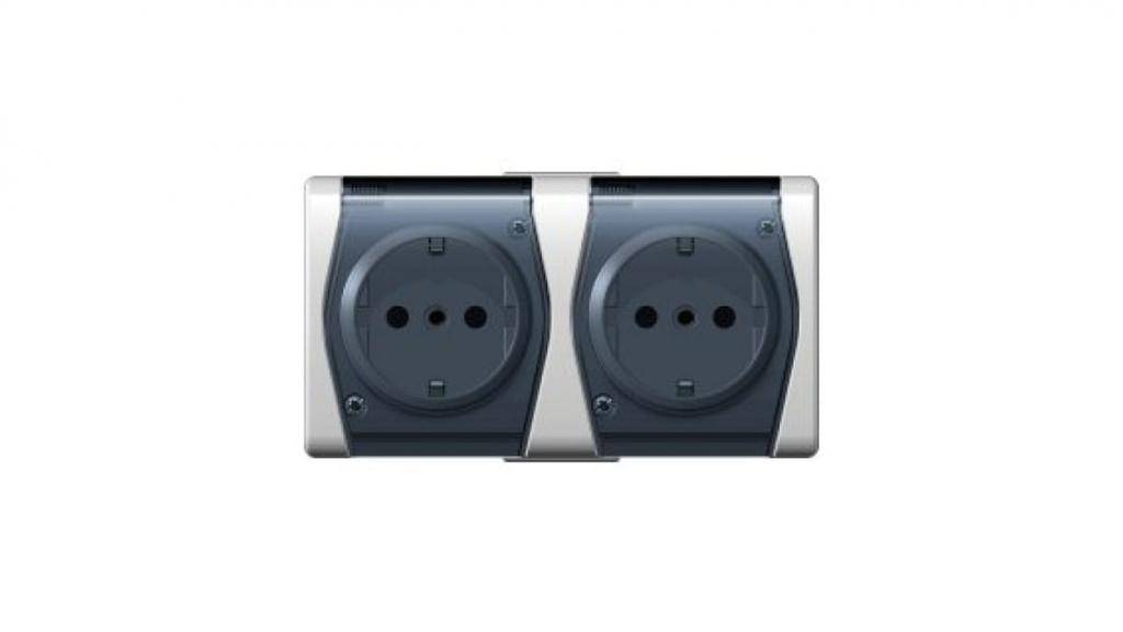 Hermes2 Hermetic Double Socket Z/U 16A Schuko Ip44 With Flap White-Smoke 1025-01