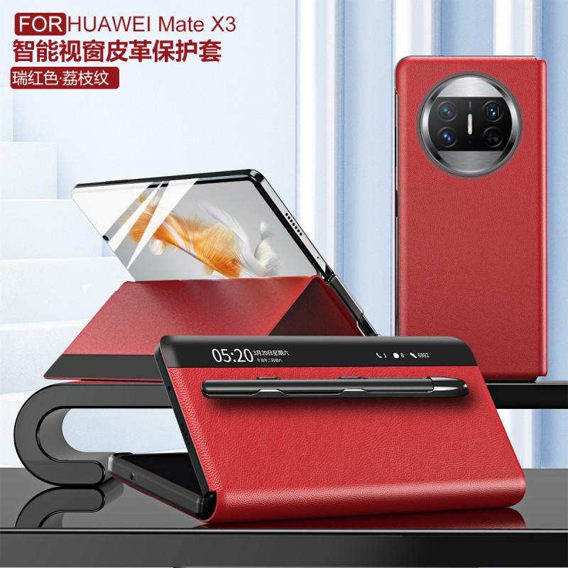 Mate X3 Flip Case With Side Window Pen Slot Shockproof Protection Stand Function PC Leather Cover