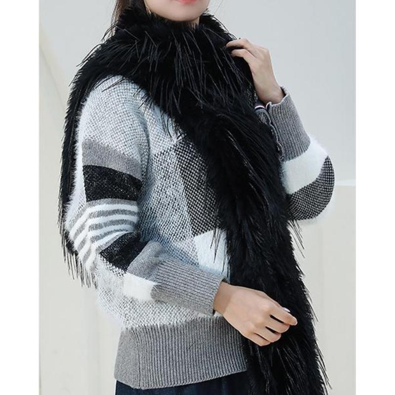 Womens Fuzzy Plush Scarf Knitted Furry Feather Long Scarf Collar Winter Warm Solid Color Scarves Shawl Wrap Streetwear