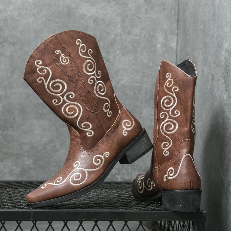 Fashion New Winter Fashion High Tops Embroidery Pattern Western Cowboy Boots For Men's Casual Luxury Brand High-top Shoes Zapatos Hombre
