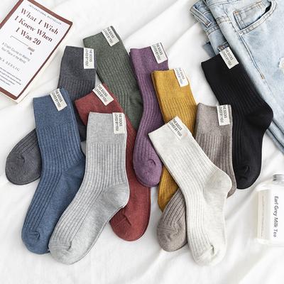 Knitting Cotton Women Socks Japanese Fashion School Students Long Socks Korean Style Solid Color Harajuku Retro Crew Socks Women