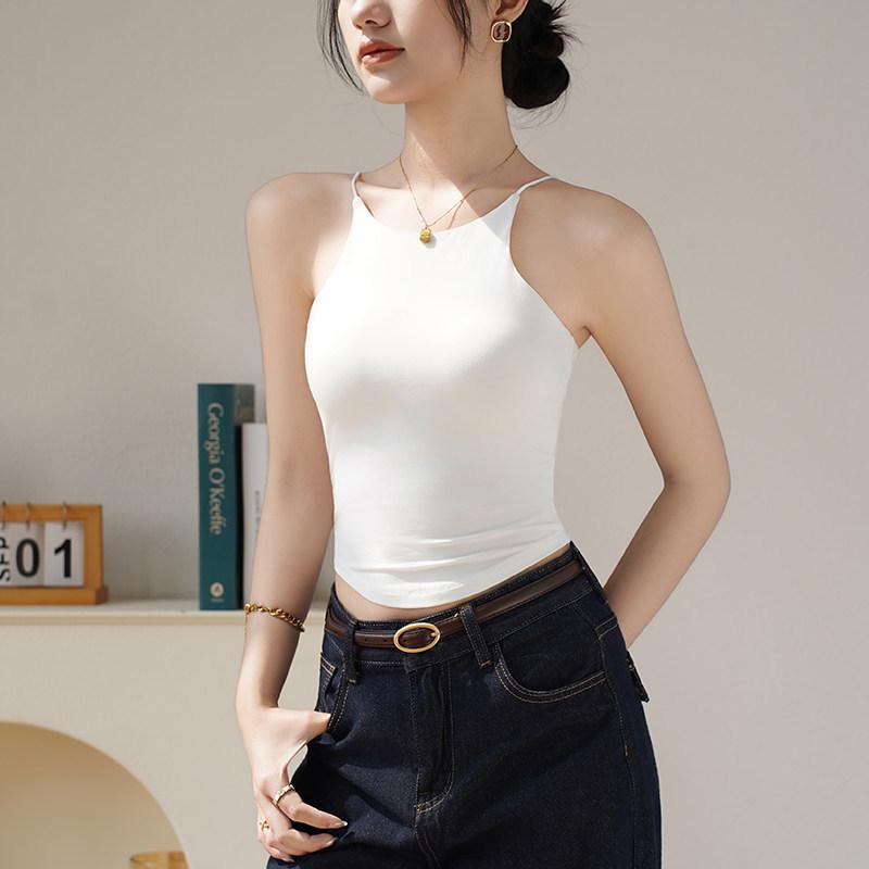 

2026 Backless Halterneck Sports Bra with Built-in Chest Pad - Yoga Summer Camisole Large білий