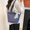 Retro Women Bucket Handbag Lace Ribbon Embroidery Shoulder Bag Storage Bag Denim Bucket Bag  Work