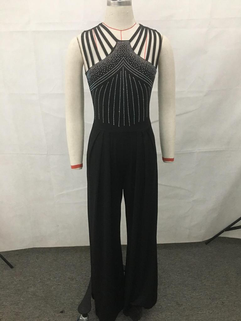 2023 Strass Weitbein-Jumpsuit: Europäischer & Amerikanischer Sommerstil, Taillenbetontes einfarbiges Kleid