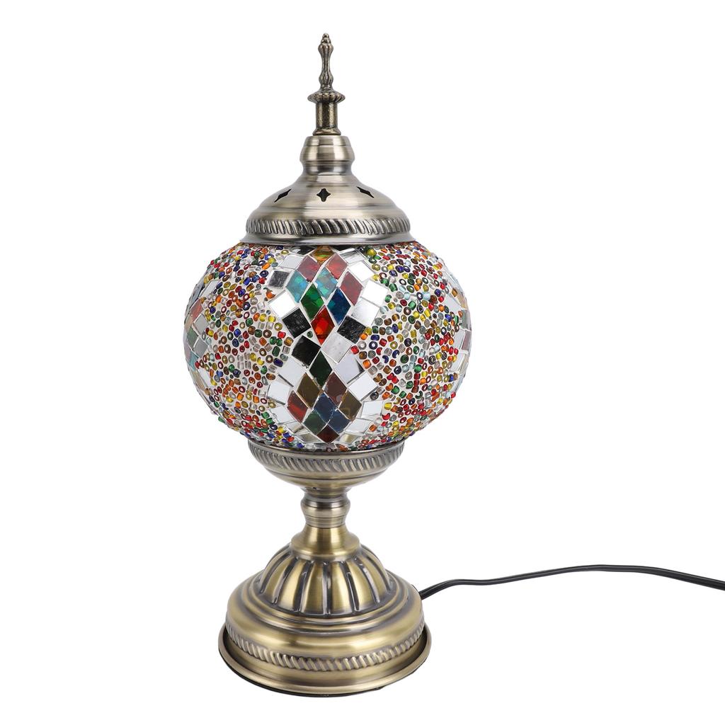 Mosaic Glass Table Lampshade Vintage Bronze Metal Base Handmade Colorful Marrakech Turkish Lampshade