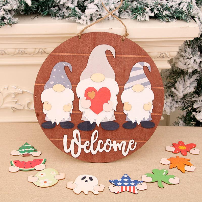 Christmas Wooden Three-dimensional DIY Replaceable Door Hanging Wreath Welcome Pendant Halloween Pendant