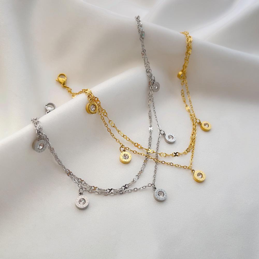 Diamond-Studded Double-Layer Anklet: Japanese & Korean Fashion, Minimalist, Light Luxury, Women's Versatile Accessory