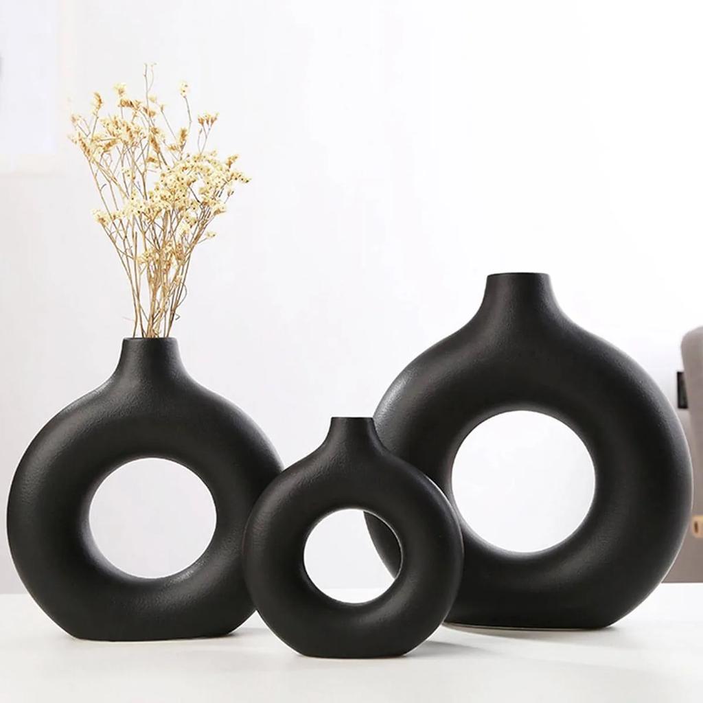 1 Stück Weiße Keramikvasen für Heimdeko, Moderne Deko Mattierte Kreisvase, Minimalistische Nordische Donut-Vase, Dekorativ
