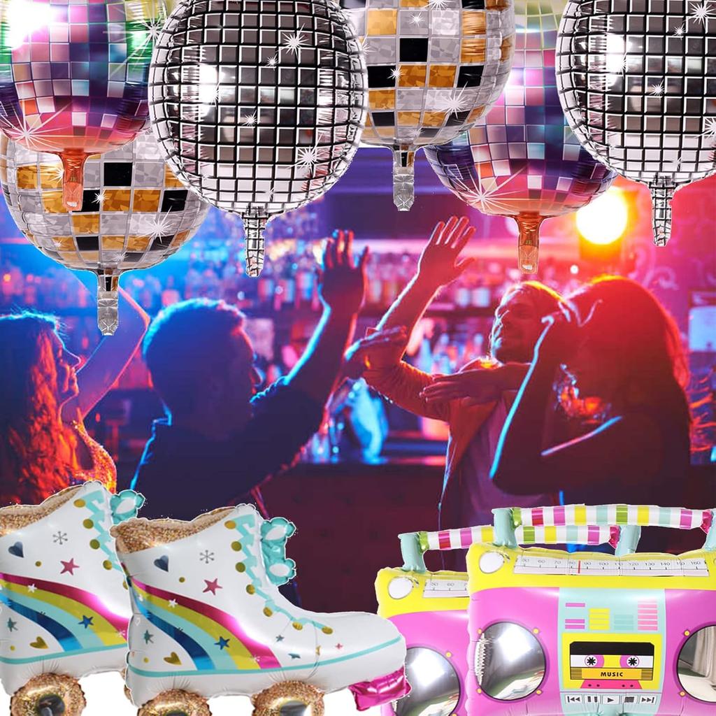10Pcs 22Inch 4D Rainbow Roller Skate Balloon Boom Box Balloon Disco Foil Balloons 80 90s Retro Themed Birthday Party Decoration