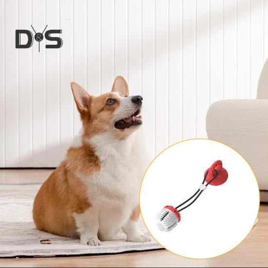 Hundeleke Ball med Sugekopp for Aggressive Tyggere Interaktivt Trekkeleke Valpe Tenner Utleveringsball Selvlek Matballleke