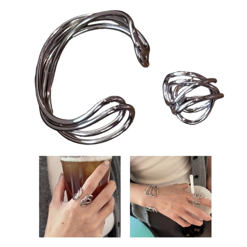 Multiple Layer Coiled Vintage Bracelet Rings Stackable Jewelry Adjustable Fit Sturdy Alloy Materials for Runway Stage