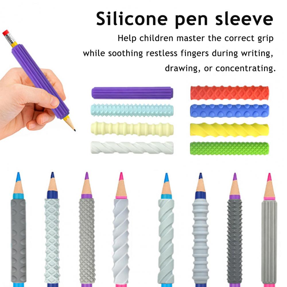 4Pcs 10cm Silicone Pencil Grips Ergonomic Textured Sleeves For Kids Adults Anxiety Relief Smooth Writing Handwriting Pen Cover