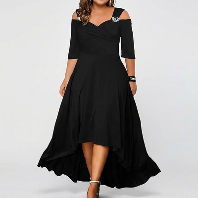 Vestido midi de verano con escote en V y hombros descubiertos para mujer, elegante vestido de fiesta con vuelo, vestido de noche