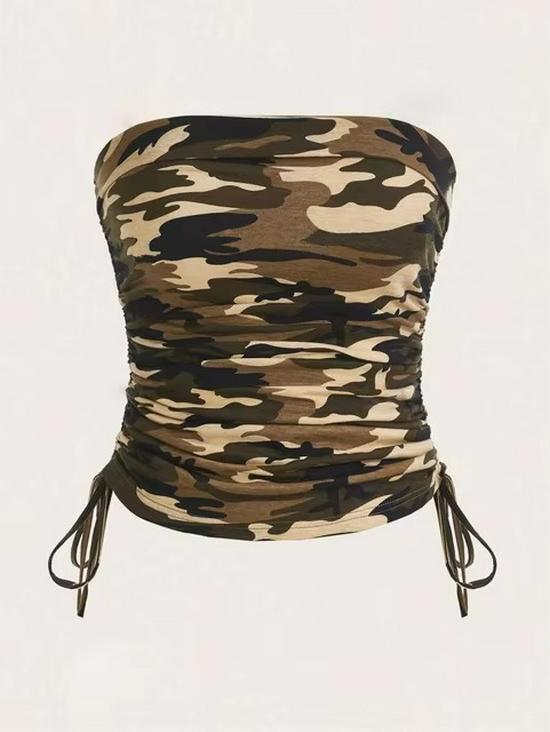 2026 Cross-Border American Camouflage Fashion Pleated Mini Skirt Set with Bandeau