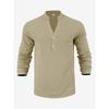 Men S Linen Blend Solid Color Long Sleeve Stand Collar Casual Shirt