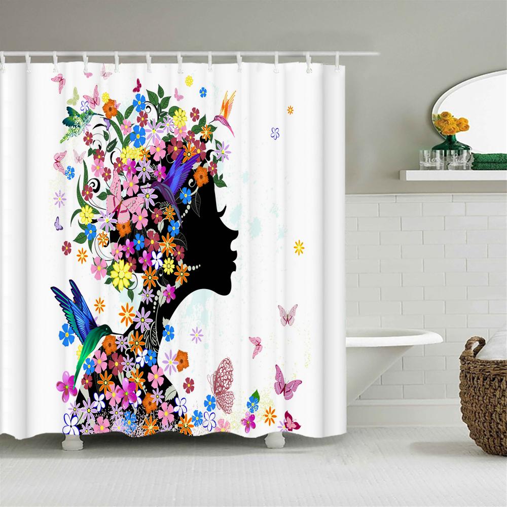 Beautiful Butterfly Flowers Shower Curtain Bathroom Screen Decoration Shower Curtains Waterproof Washable Fabric