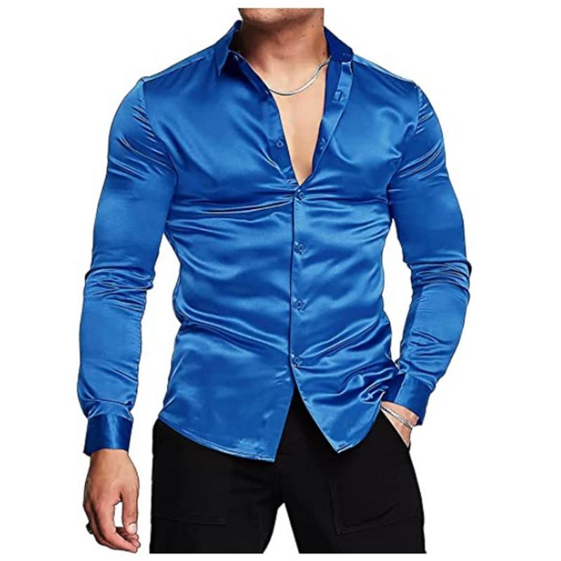 Men's Autumn Fashion Shiny Solid Color Casual Versatile Party Shirt