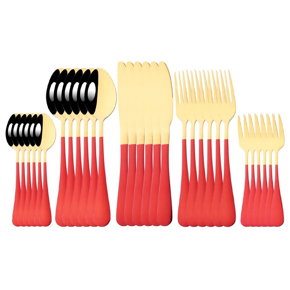 6/30Pcs Rainbow Dinnerware Stainless Steel Cutlery Set Knife Cake Fork Tea Spoon Flatware Set Kitchen Silverware Tableware Set