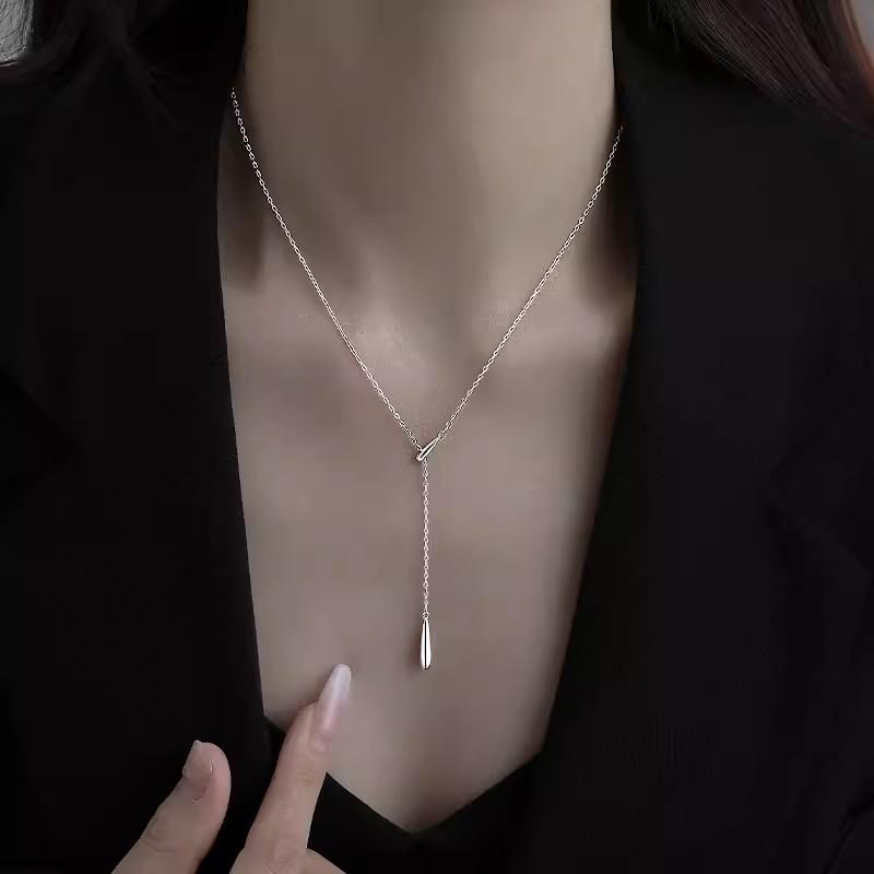 925 Silberplattierte Tropfenkette für Damen, Elegantes Quasten-Choker mit Nischendesign - Modern, High-End-Stil