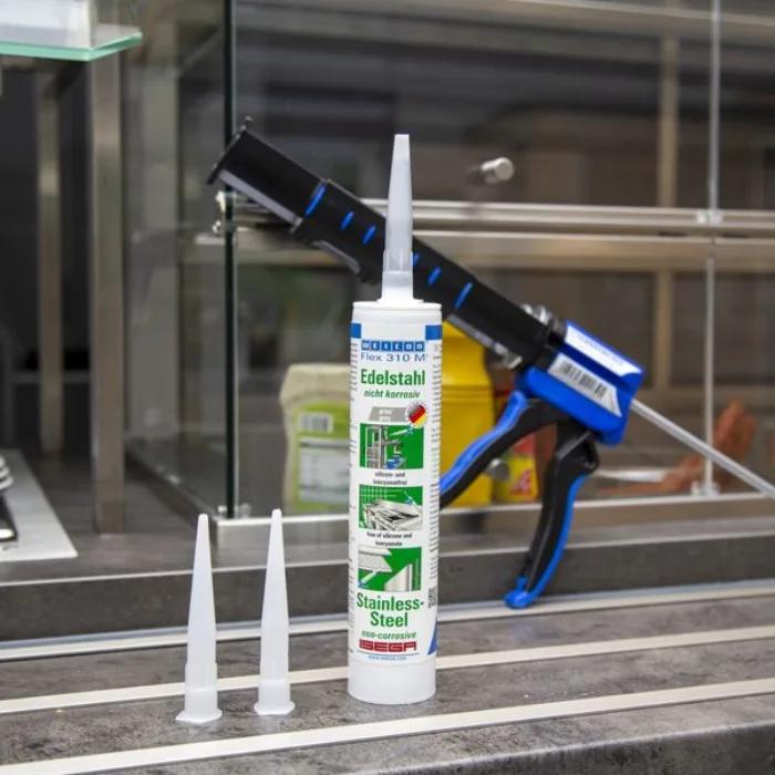 Weicon Flex 310 Stainless Steel, Ms-Polymer Adhesive-Sealant 310 , For Stainless Steel And Aluminum, Wet-Paintable, Silicone-Free, Uv-Resistant