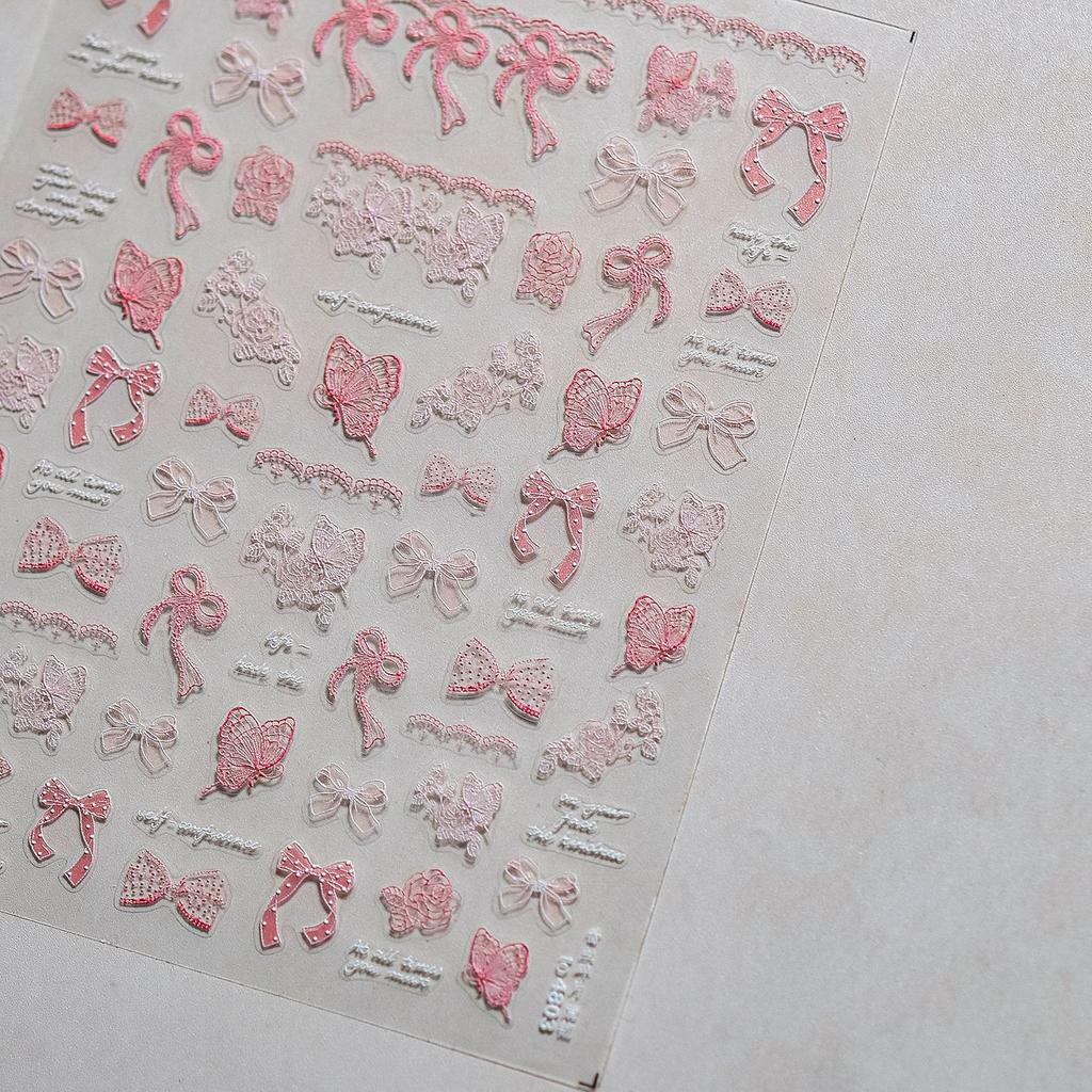 1pcs 5D Exquisite Pink Bow Nail Sticker Colorful Small Ribbon Adhesive Decals Nail Art Decoration DIY Accessory