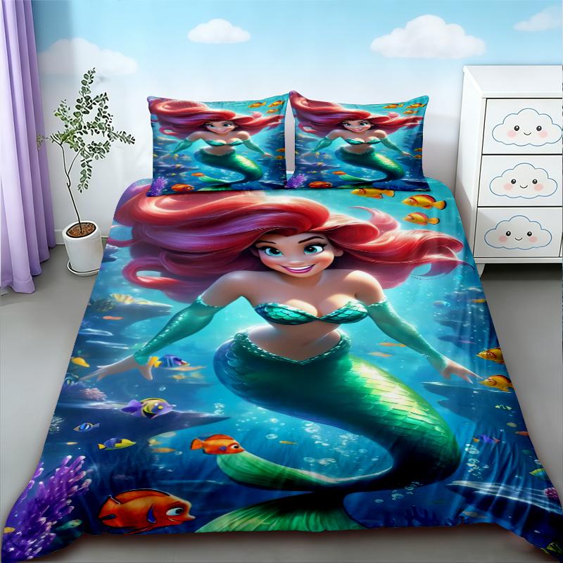 Mermaid Duvet Cover Set Cartoon Beautiful Bedding Set Quilt Cover Queen King Size for Girl Bedroom Home Decor