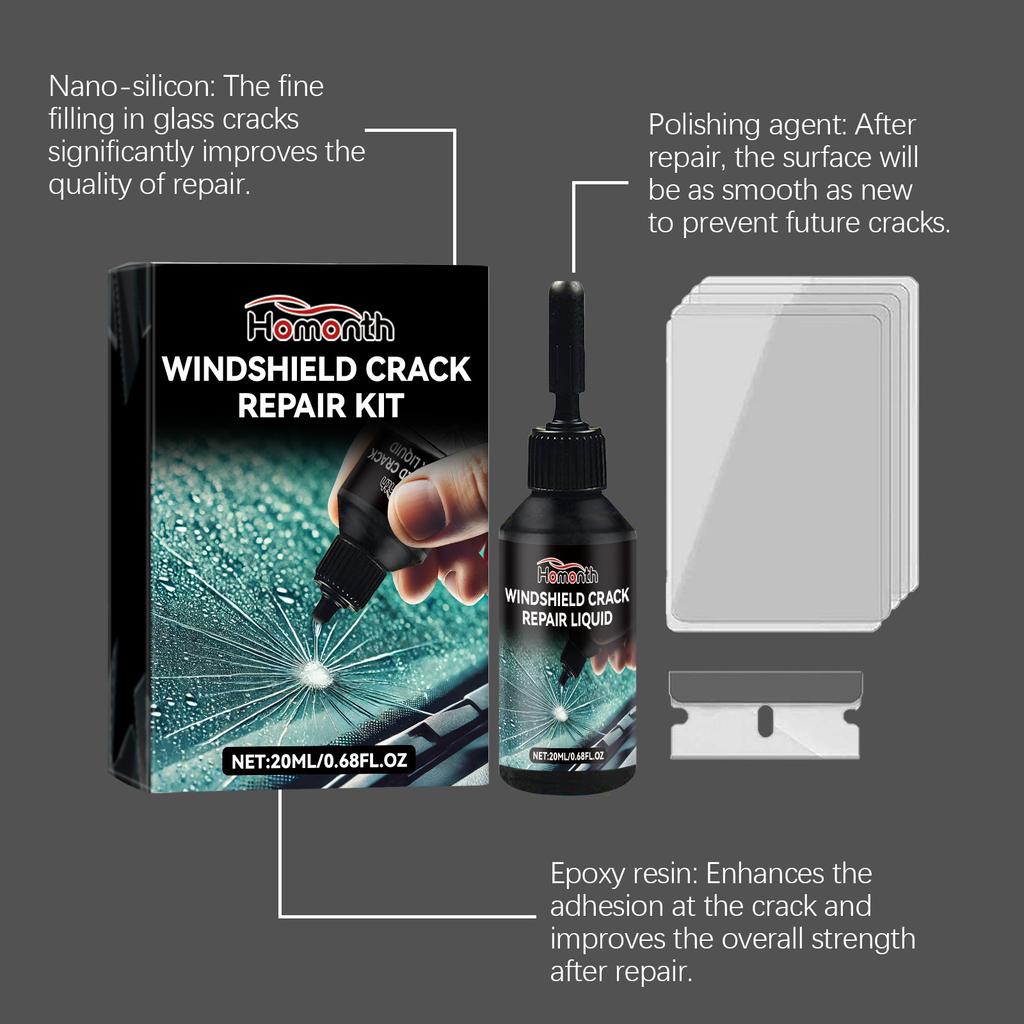 HOMONTH Car Windshield Windscreen Glass Repair Resin Kit Auto Vehicle Casement Fix Tool Car Windshield Cracked Repair Glue