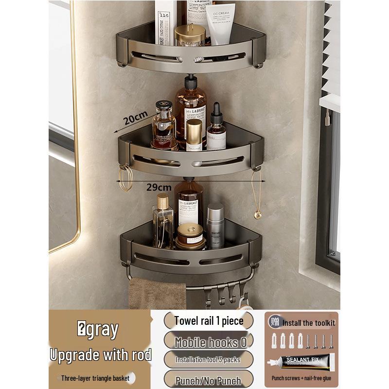 Punch-Free Bathroom Corner Triangle Shelf
