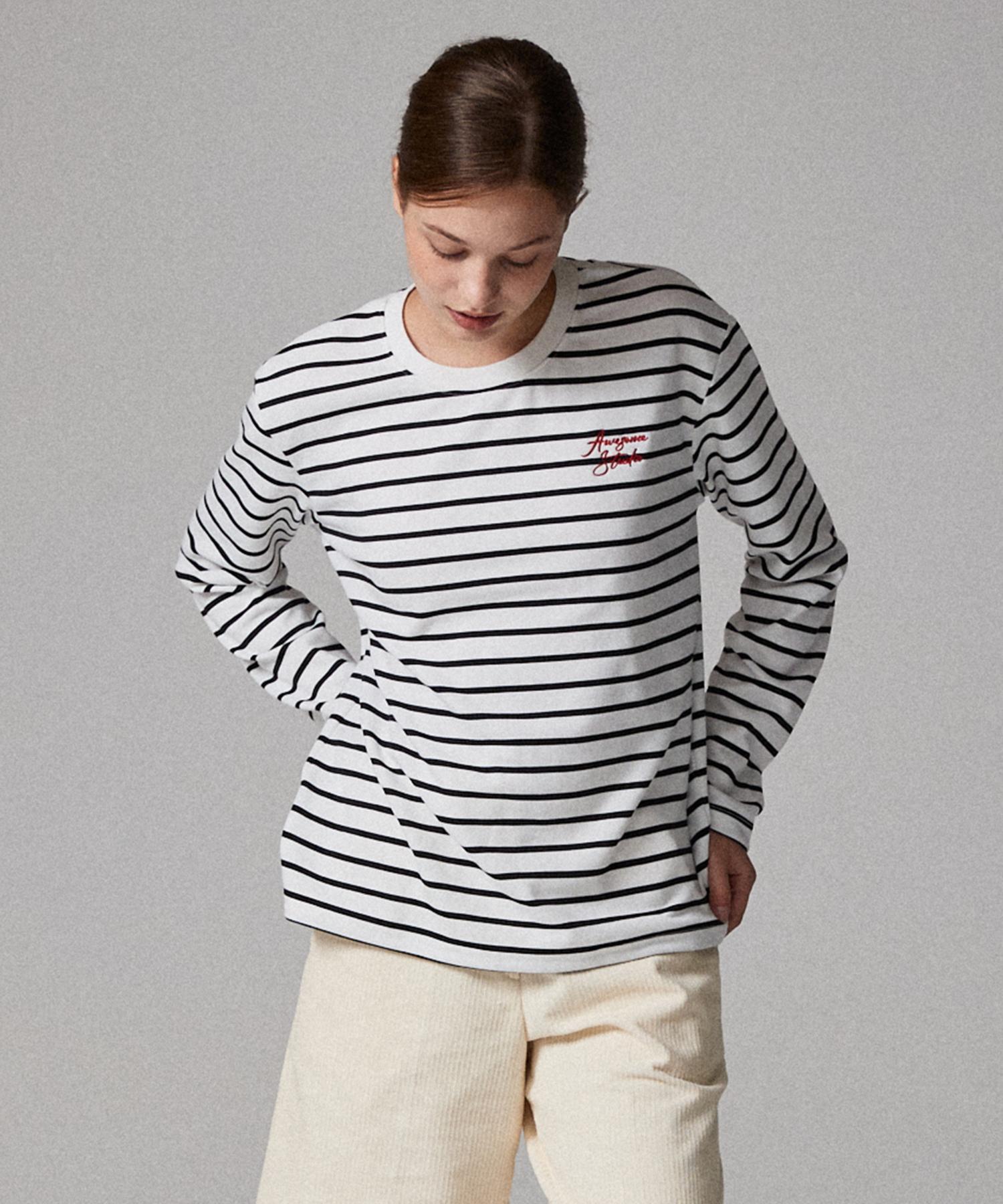 Awesome Studio Striped Long Sleeve T-Shirt White White/Free