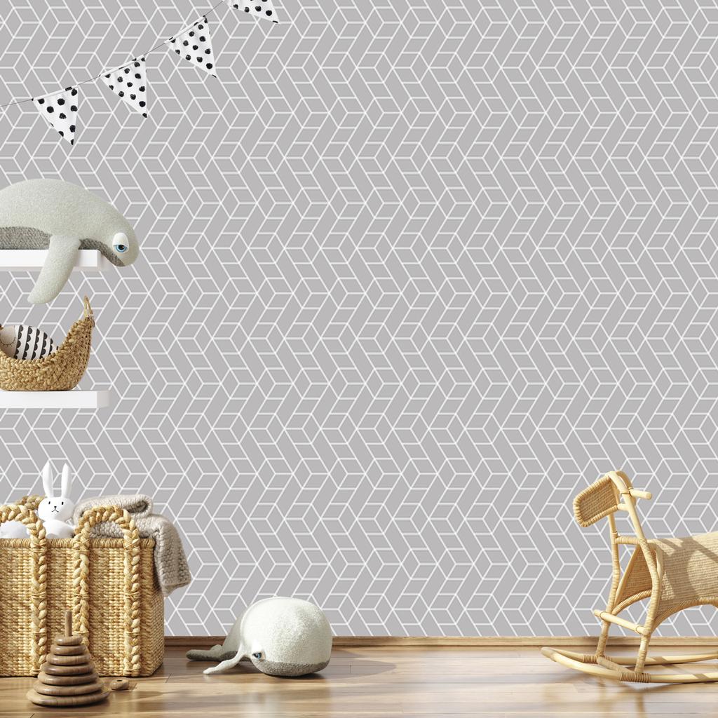 Geometric Pattern and Cubes Wallpaper for Living Room and Bedroom 50x1000