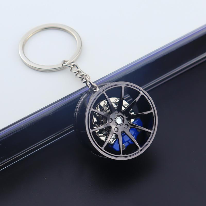 Wheel Hub Car Key Chain Fidget Toy Car Tire Brake Disc Keychain Gadget Keyring Bags Pendant 3D Alloy Model Gift Decor