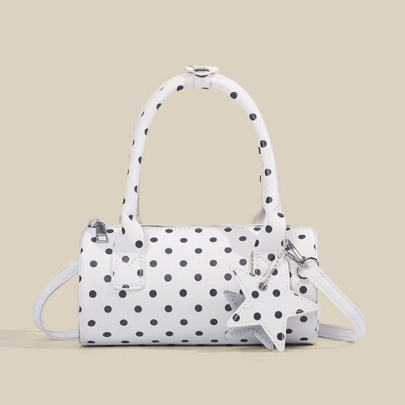 Sweet Polka Dot Mini Shoulder Bag Women Casual Crossbody Purse Urban Chic Round Tube PU Handbag
