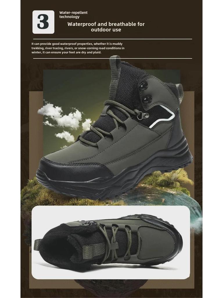 Men's Winter Waterproof Insulated Hiking Boots - Anti-Skid, Warm, Thick Velvet for Outdoor Snow Sports