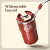 480ml Stainless Steel Coffee Mug with Straw & Lid, 304 Food Grade Double Wall Insulated Cup, Portable Travel Tumbler With Rope