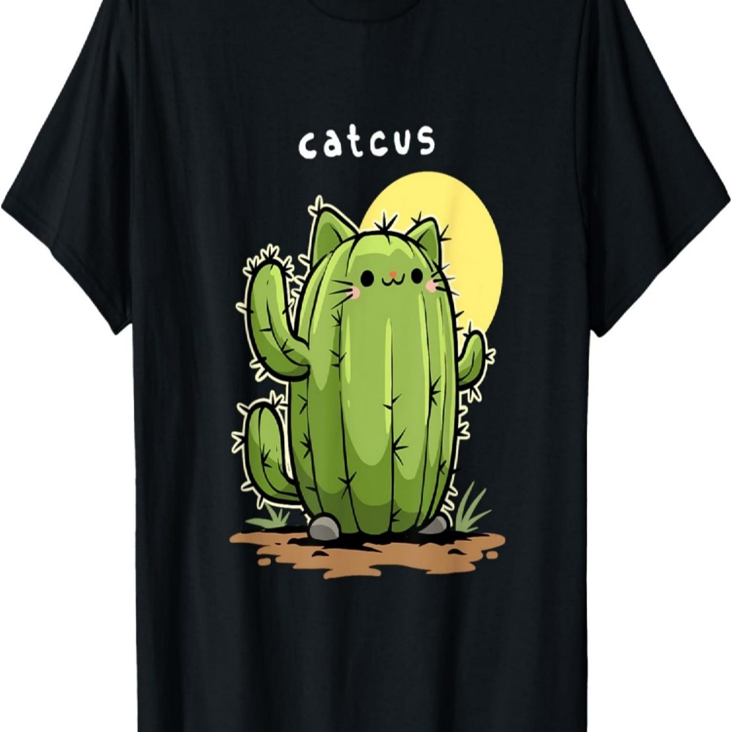 Cute Catcus Cactus Cat Pun Design T-Shirt S чёрный