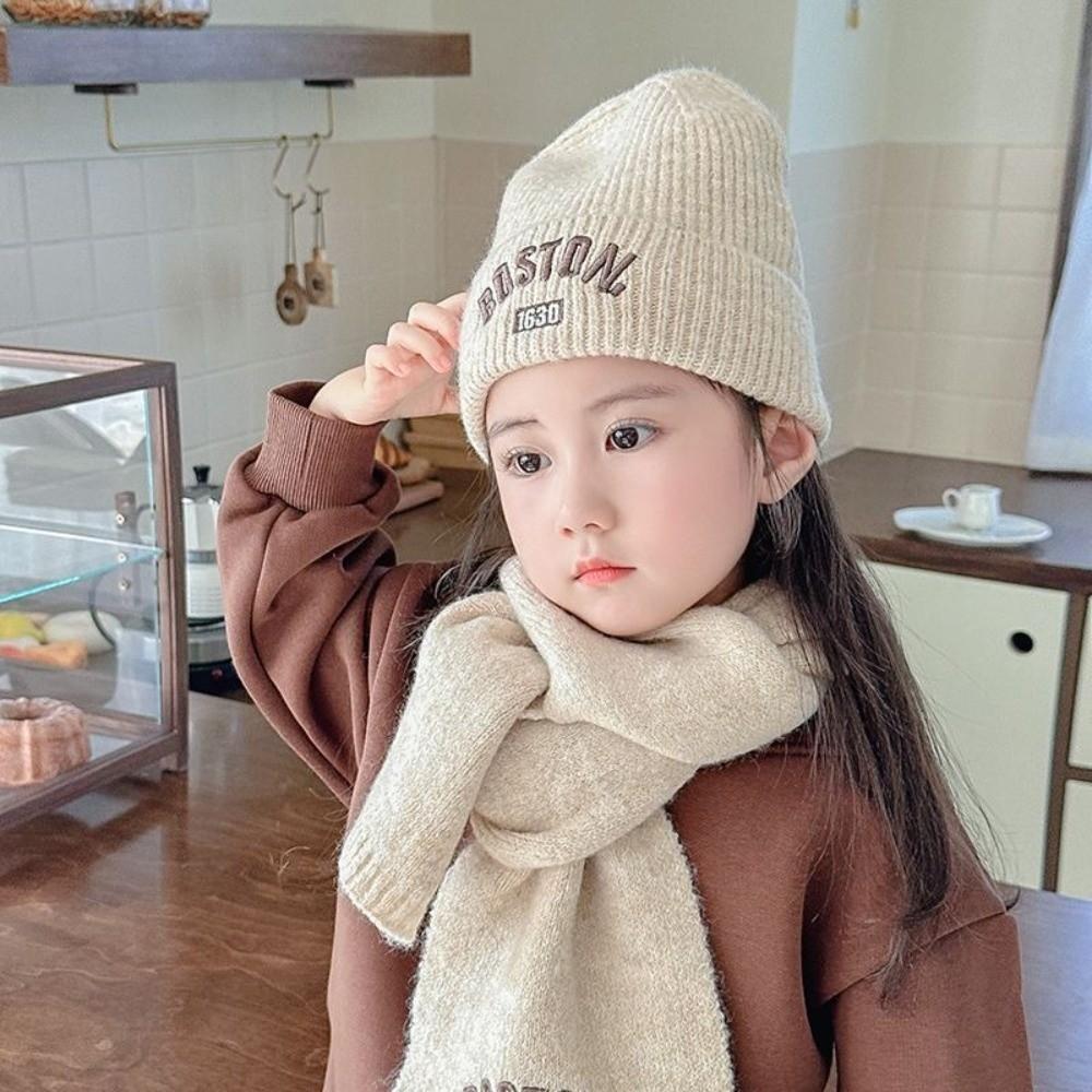 BOSTON Embroidery Scarf Hat Set Windproof Ear Protection Hat New Beanie Hat For 2-8Y