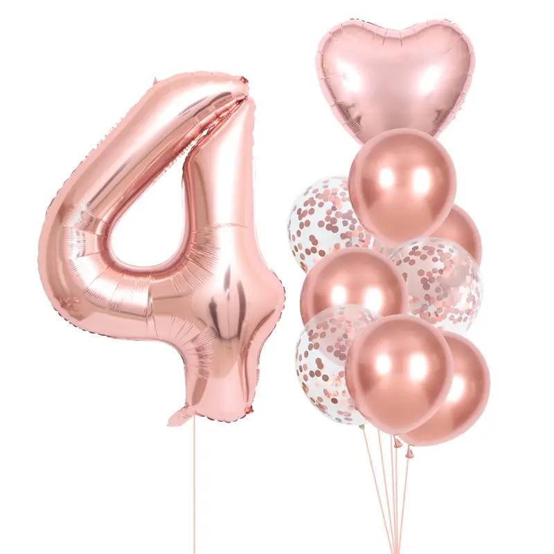 10-piece 32-inch Rose Gold Number Balloon Party Decoration Balloon Set AVE