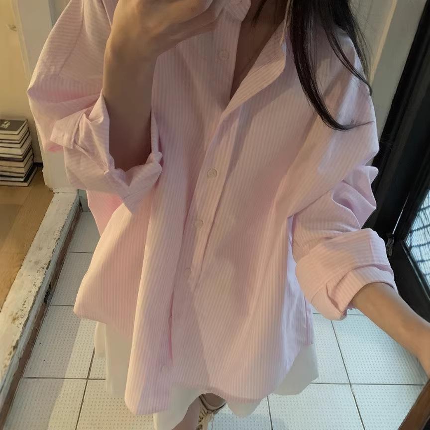 2026 Korean INS Style Women s Loose Striped Long Sleeve Shirt for Early Spring/Autumn One Size