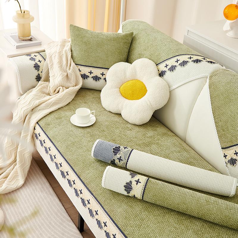 

Модная простая подушка для дивана из шенилла и нескользящая однотонная легкая роскошная вышитая подушка для дивана, тканевый чехол для дивана 70x70