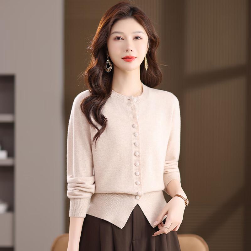 Women's 100% Pure Wool Short Round Neck Cardigan