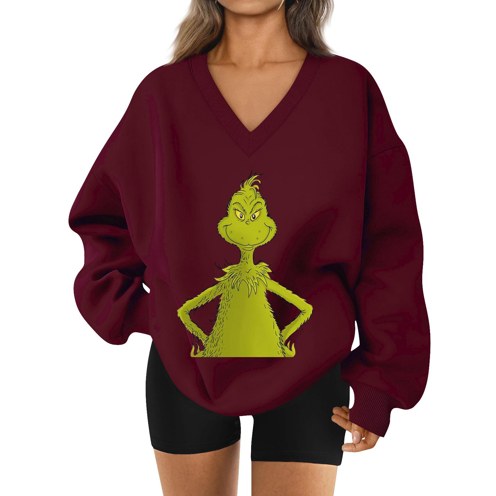 

Женская свободная и удобная спортивная одежда с V-образным вырезом и надписью, толстовка с длинным рукавом, повседневная одежда для сочетания M винный