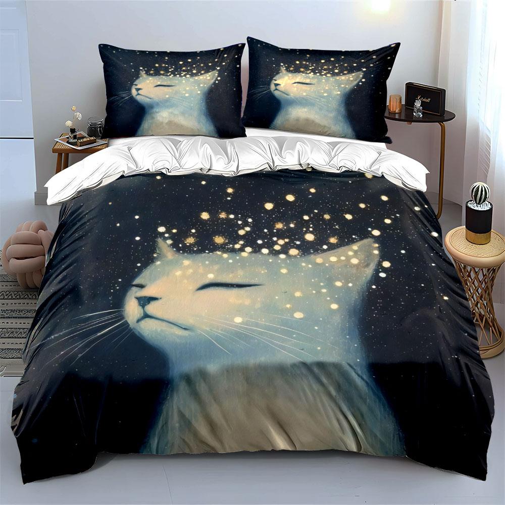 Celestial Cat Art Three-Piece Set Soft Comfortable Duvet Cover Bedding Set Included 1*Duvet Cover & 2*Pillowcases, Gift
