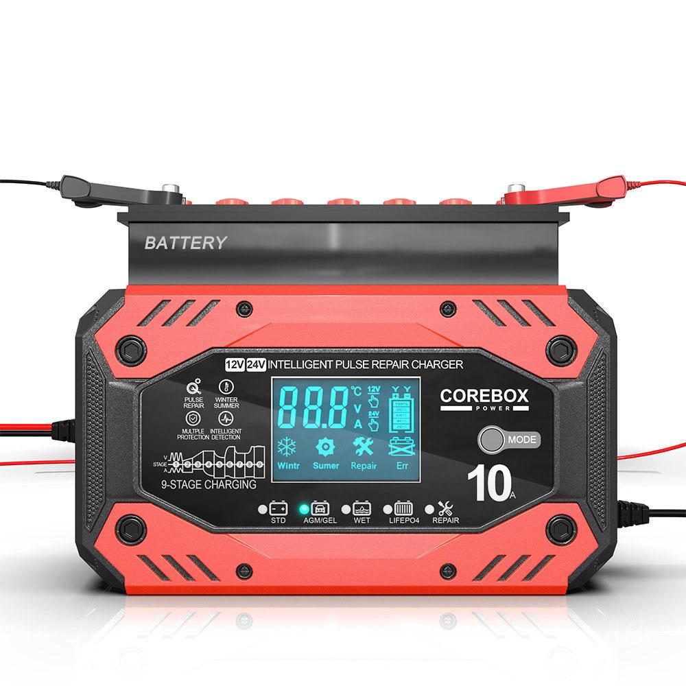 Car and Motorcycle Battery Charging Devices AGM Automotive Battery Charger 12V 10A Intelligent Maintenance of Lead Acid Battery