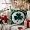 St. Patrick's Day Heart & Shamrock Decorative Pillow Pattern Cushion Cover Suitable for Sofa Bedroom Car Pillow Cover