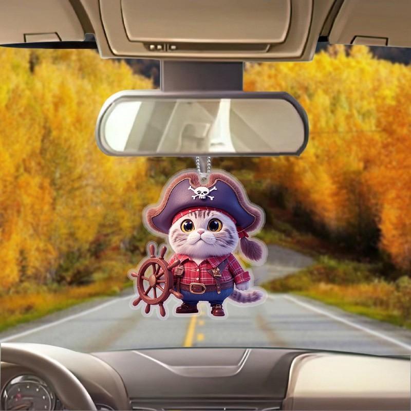 Flat Acrylic Surface Cute Pirate Cat Pendant For Vehicle Accessories Interior