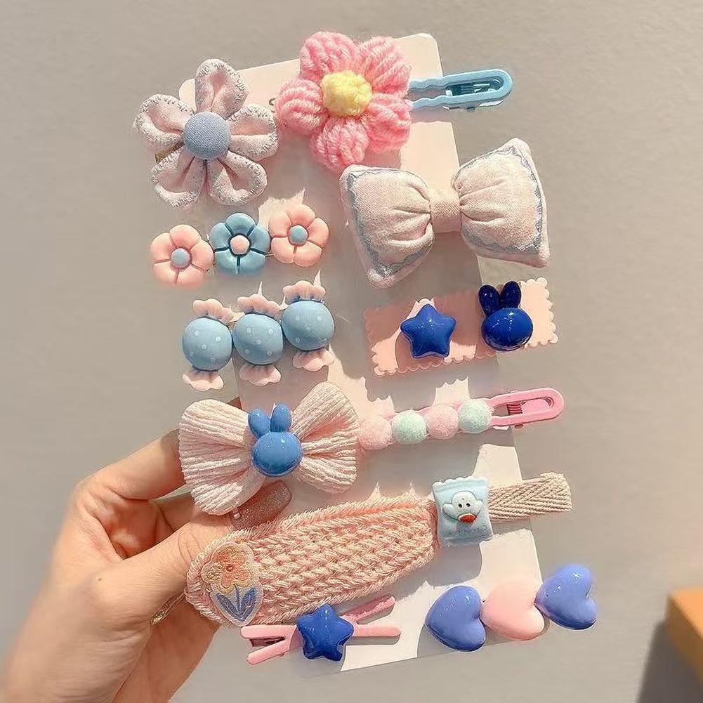 12Pcs Kids Hair Clips Cute Cartoon Plush Korean Flower Rabbit Knitting Barrettes Summer Hair Accessories for Girls
